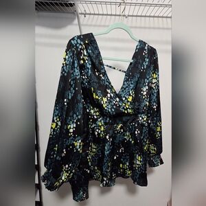 Torrid Black and Blue Patterned Blouse